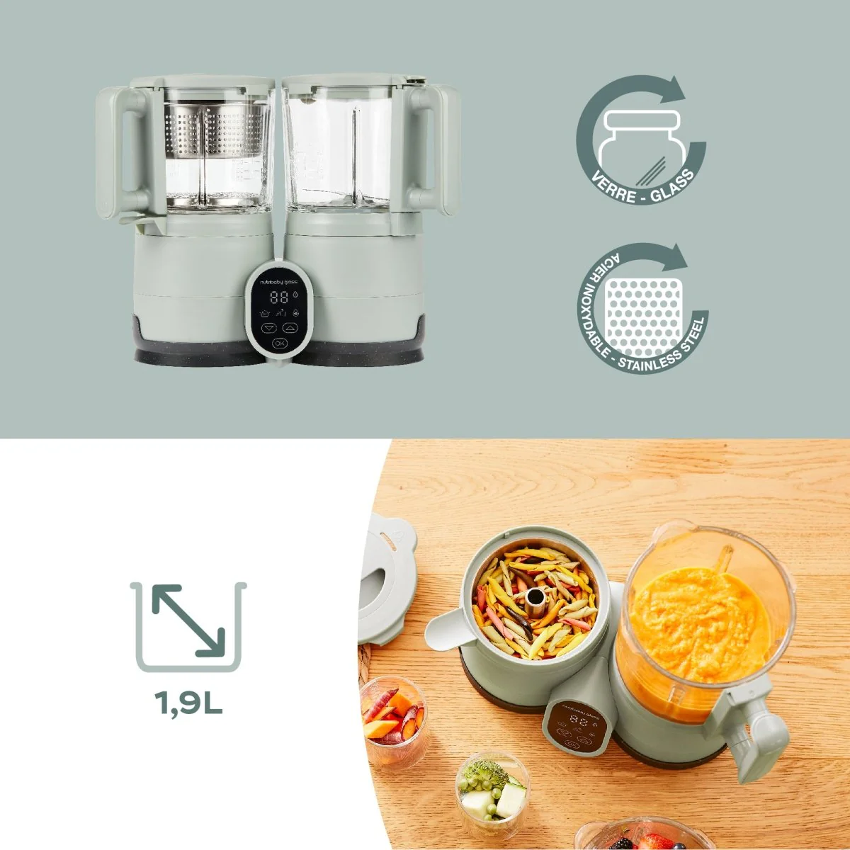 Babymoov Keukenmachine Nutribaby Glass Celadon Green - Image 5