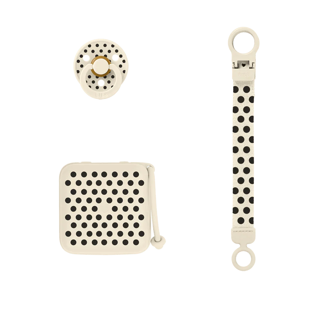 BIBS Gift Set Polka Soothe & Go Latex Ivory Black