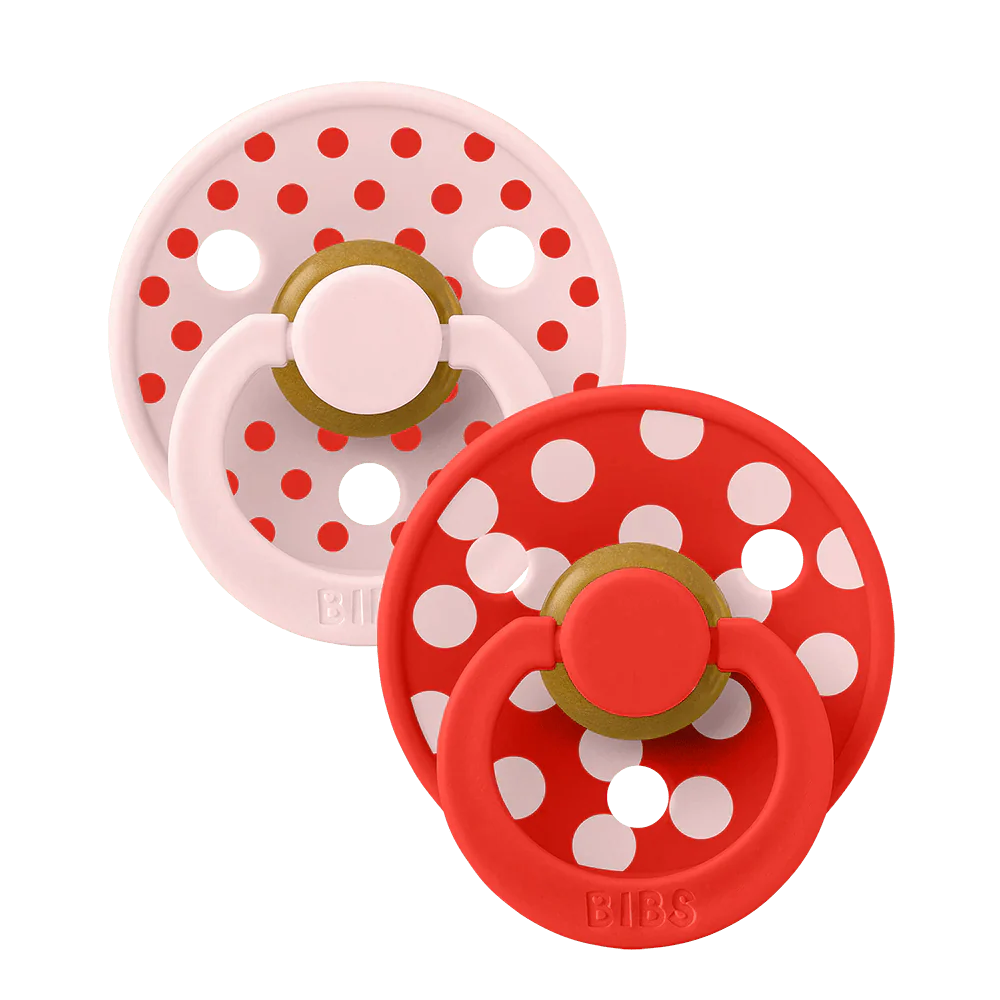 BIBS Spenen Maat 1 Pacifier Studio Colour Polka Latex Anatomical Blossom/Candy Apple 2st