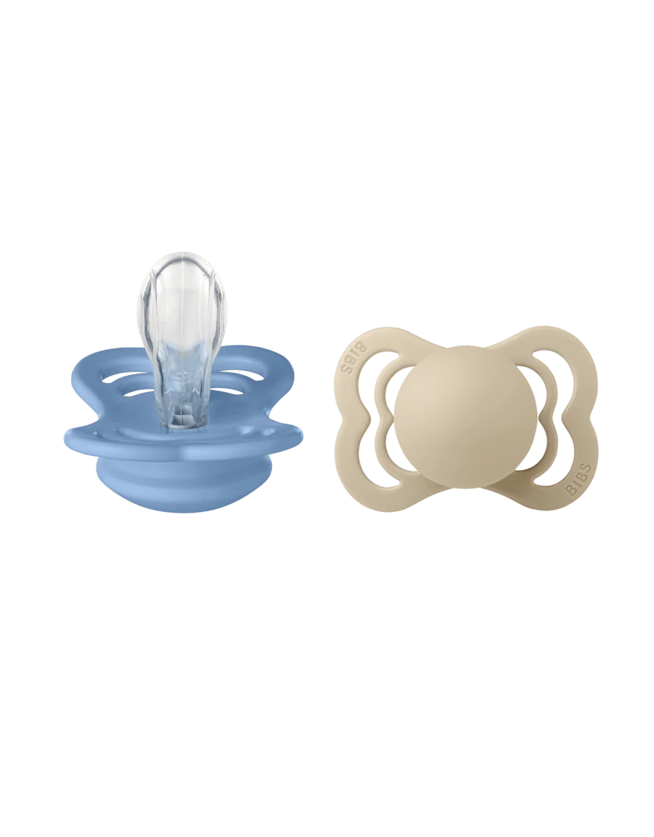 BIBS Spenen Maat 1 Supreme Siliconen Vanilla/Sky Blue 2st - Image 2