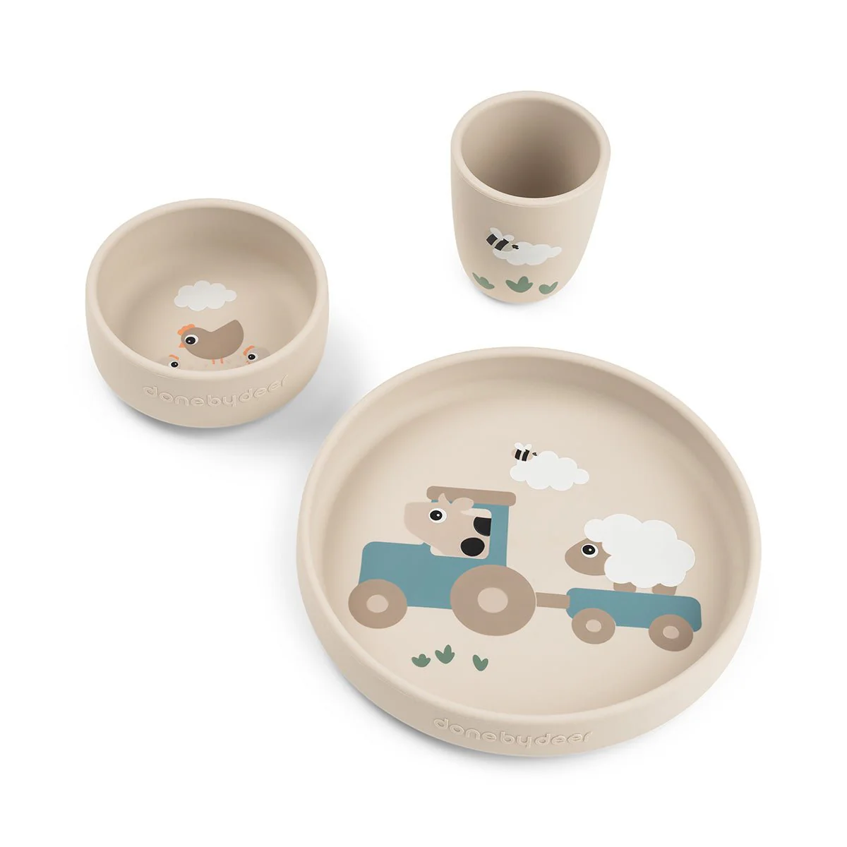 Done by Deer Kinderservies Set Stick & Stay Tiny Farm Sand 3 Delig