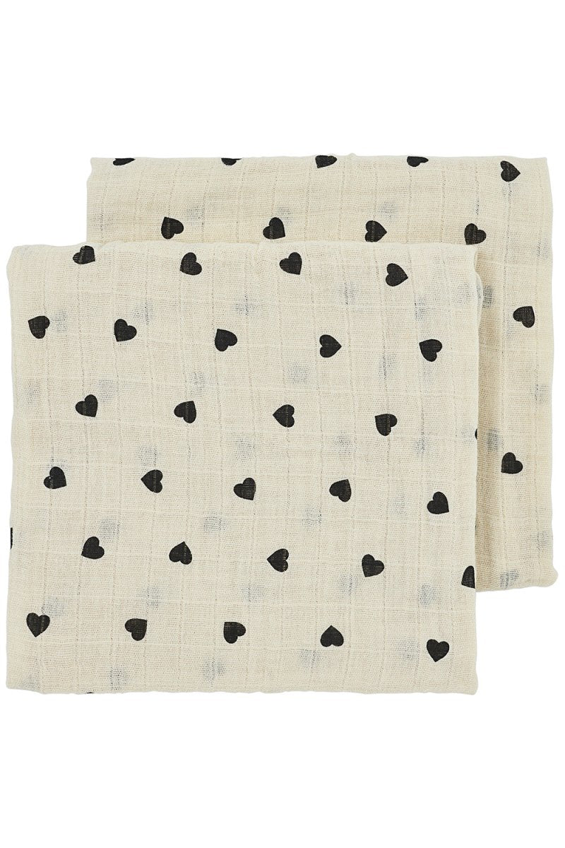 Meyco Hydrofiele Doek Sweet Hear Soft Sand/Black 70Cm 2St