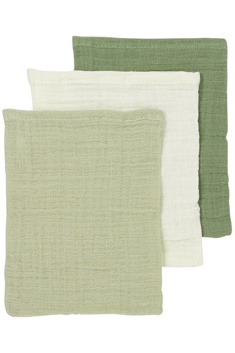 Meyco Washandje Naturel/Soft Olive/Olive Green 20X17Cm 3St