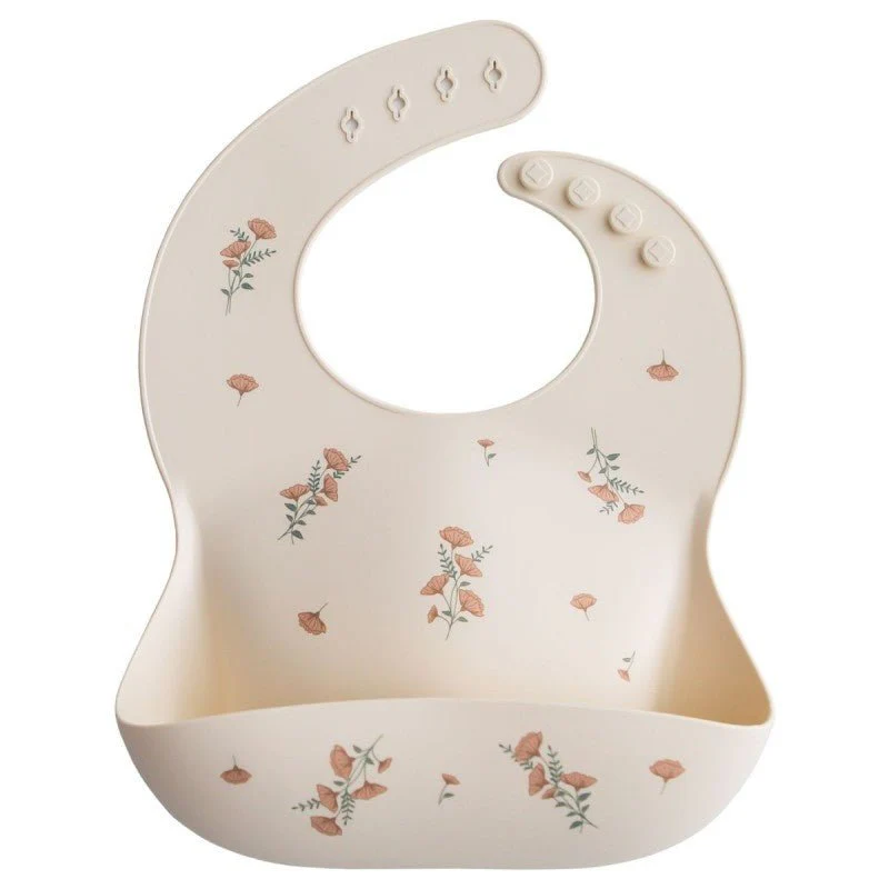 Mushie Slabbetje Siliconen Pink Flowers